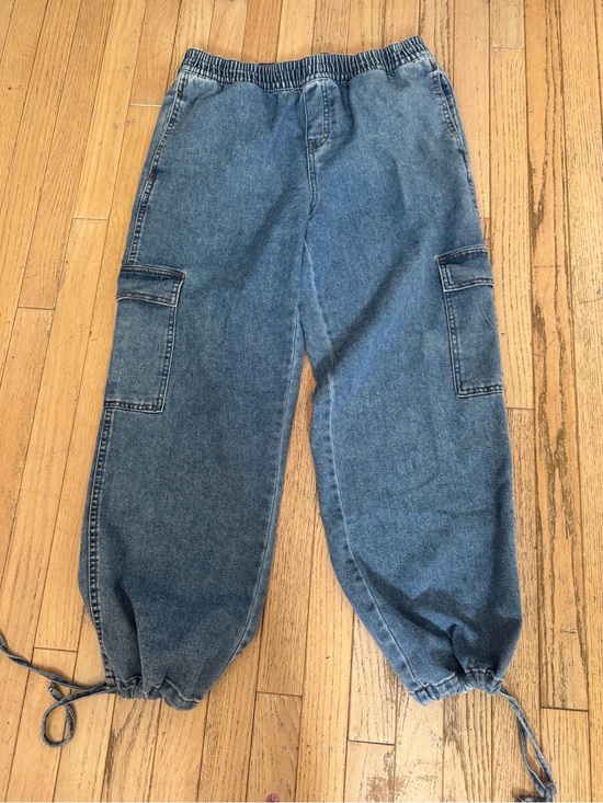 Vanilla Star Denim - Vanilla Star Denim Cargo Drawstring Ankle Tie Light Wash Utility Jeans Size L